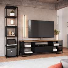 Conjunto para Sala de Estar Paricel com Rack 1 GV e Estante 40cm Preto