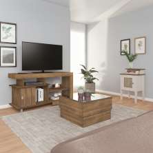 Conjunto para Sala de Estar Royal com Rack, Mesa de Centro e Mesa Lateral Pinho e Off White