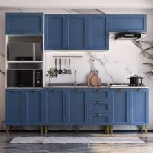 Cozinha Compacta 11 Portas 3 Gavetas Azul e Branco