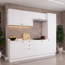 Cozinha Compacta Évora com Tampo para Cooktop 8 Portas 3 Gavetas Branco Ártico