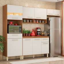Cozinha Compacta Dama 9 Portas 2 Gavetas Amêndola e Branco