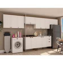 Cozinha Compacta Iluminata 12 Portas 3 Gavetas Branco e Ébano
