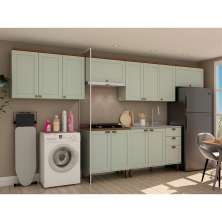 Cozinha Compacta Iluminata 12 Portas 3 Gavetas Mint e Ébano