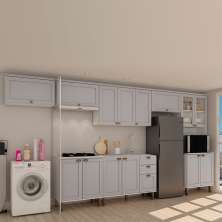 Cozinha Compacta Iluminata 14 Portas 3 Fendi e Branco