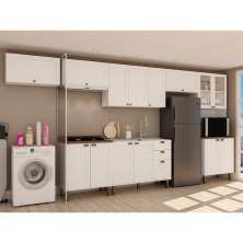 Cozinha Compacta Iluminata 14 Portas 3 Gavetas Branco e Ébano