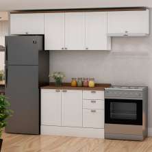Cozinha Compacta Iluminata 7 Portas 3 Gavetas Branco e Ébano