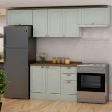 Cozinha Compacta Iluminata 7 Portas 3 Gavetas Mint e Ébano