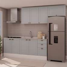 Cozinha Compacta Iluminata 8 Portas 4 Gavetas Branca e Fendi