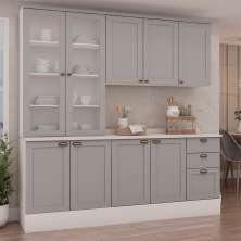 Cozinha Compacta Iluminata 9 Portas 3 Gavetas Branco e Fendi