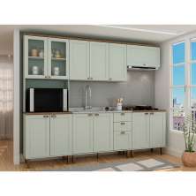 Cozinha Compacta Iluminata Ester com Vidro 12 Portas 3 Gavetas Verde Mint e Ébano