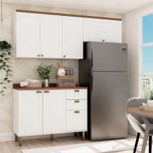 Cozinha Compacta Iluminata Flora 6 Portas 3 Gavetas Branca e Ébano