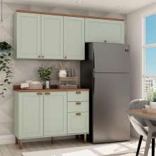 Cozinha Compacta Iluminata Flora 6 Portas 3 Gavetas Verde Mint e Ébano
