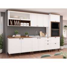 Cozinha Compacta Iluminata Luna com Vidro 10 Portas 4 Gavetas Branca e Ébano