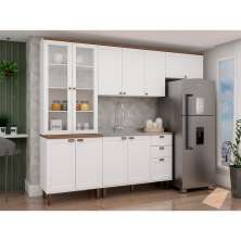 Cozinha Compacta Iluminata com Vidro 10 Portas 3 Gavetas Branca e Ébano