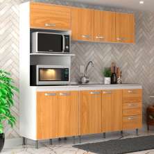 Cozinha Compacta Ipanema 8 Portas 3 Gavetas Branca e Cinamomo