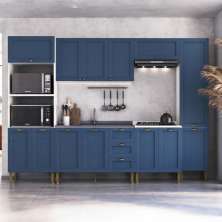 Cozinha Compacta Lavanda 13 Portas 3 Gavetas Azul e Branco
