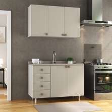 Cozinha Compacta Maranello 100% MDF 5 Portas 4 Gavetas Bege