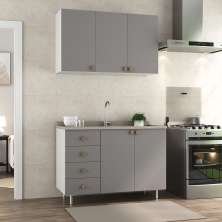 Cozinha Compacta Maranello 100% MDF 5 Portas 4 Gavetas Cinza