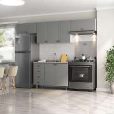 Cozinha Compacta Maranello 100% MDF 7 Portas 4 Gavetas Cinza