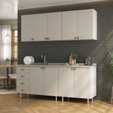 Cozinha Compacta Maranello 100% MDF 9 Portas 4 Gavetas Bege