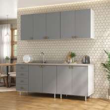 Cozinha Compacta Maranello 100% MDF 9 Portas 4 Gavetas Cinza