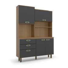 Cozinha Compacta Ravena 4 Portas 3 Gavetas Ipê Wood e Grafite