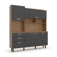 Cozinha Compacta Ravena 5 Portas 3 Gavetas Ipê Wood e Grafite