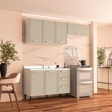 Cozinha Compacta Sem Tampo Amara 6 Portas 3 Gavetas Verde e Branca