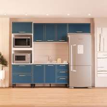 Cozinha Compacta Sem Tampo Amara 7 Portas 5 Gavetas Azul e Branca