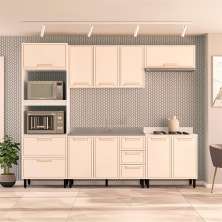 Cozinha Compacta Sem Tampo Amara 9 Portas 5 Gavetas Creme e Branca