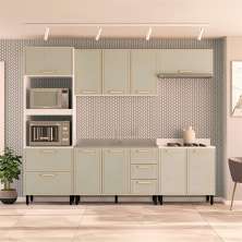Cozinha Compacta Sem Tampo Amara 9 Portas 5 Gavetas Verde e Branca