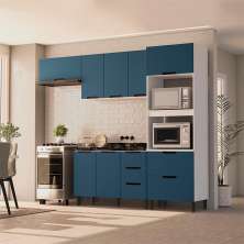Cozinha Compacta Sem Tampo Meena 7 Portas 5 Gavetas Azul e Branca