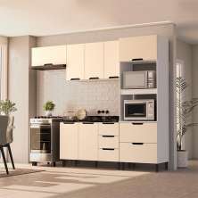Cozinha Compacta Sem Tampo Meena 7 Portas 5 Gavetas Creme e Branca