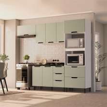 Cozinha Compacta Sem Tampo Meena 7 Portas 5 Gavetas Verde e Branca