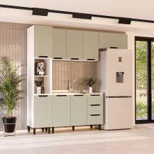 Cozinha Compacta Sem Tampo Meena 8 Portas 3 Gavetas Verde e Branca