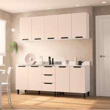 Cozinha Compacta Sem Tampo Meena 9 Portas 3 Gavetas Creme e Branca