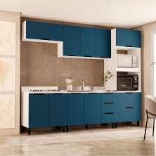 Cozinha Compacta Sem Tampo Meena 9 Portas 5 Gavetas Azul e Branca