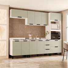 Cozinha Compacta Sem Tampo Meena 9 Portas 5 Gavetas Verde e Branca