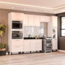 Cozinha Compacta Sem Tampo com Paneleiro Amara 9 Portas 5 Gavetas Creme e Branca