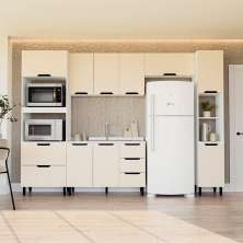 Cozinha Compacta Sem Tampo com Paneleiro Meena 9 Portas 5 Gavetas Creme e Branca