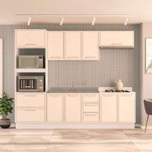 Cozinha Compacta Sem Tampo com Rodapé Amara 10 Portas 4 Gavetas Creme e Branca