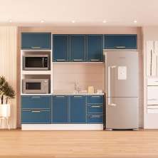 Cozinha Compacta Sem Tampo com Rodapé Amara 7 Portas 5 Gavetas Azul e Branca