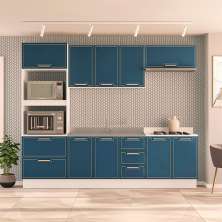 Cozinha Compacta Sem Tampo com Rodapé Amara 9 Portas 5 Gavetas Azul e Branca