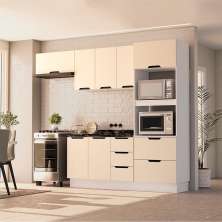 Cozinha Compacta Sem Tampo com Rodapé Meena 7 Portas 5 Gavetas Creme e Branca