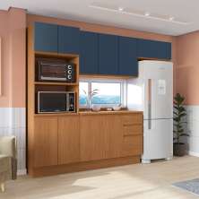 Cozinha Compacta Valence 10 Portas 3 Gavetas Canela e Azul