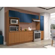 Cozinha Compacta Valence 12 Portas 3 Gavetas Canela e Azul