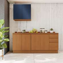 Cozinha Compacta Valence II 6 Portas 3 Gavetas Canela e Azul