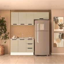 Cozinha Compacta sem Tampo com Rodapé Meena 6 Portas 3 Gavetas Verde e Branca