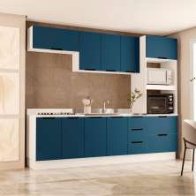 Cozinha Compacta sem Tampo com Rodapé Meena 9 Portas 5 Gavetas Azul e Branca