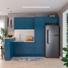 Cozinha Completa Évora com Bancada 6 Portas 3 Gavetas Azul Órion